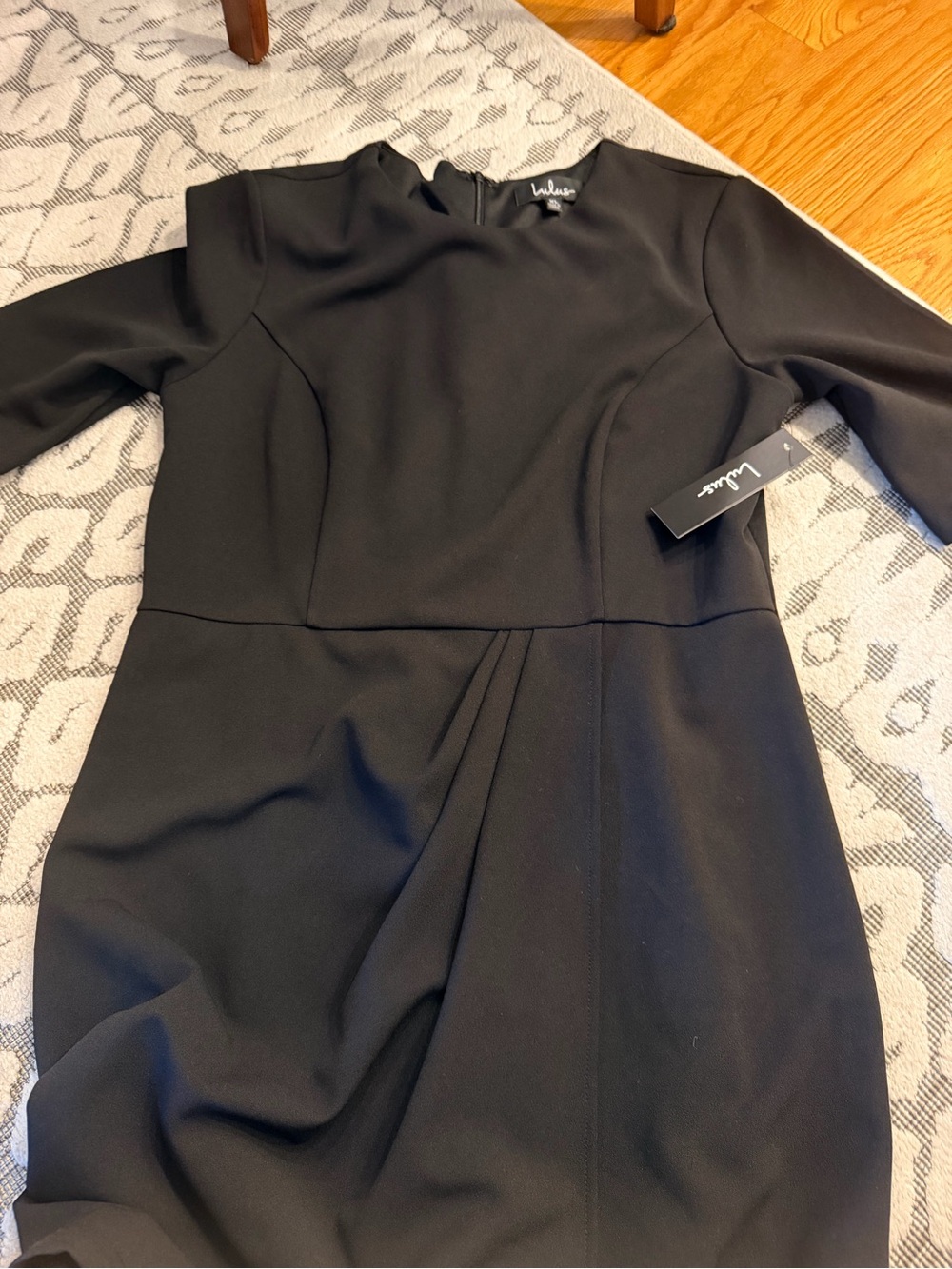Lulu's Black Long Sleeve Sheath Dress with Front Pleat
